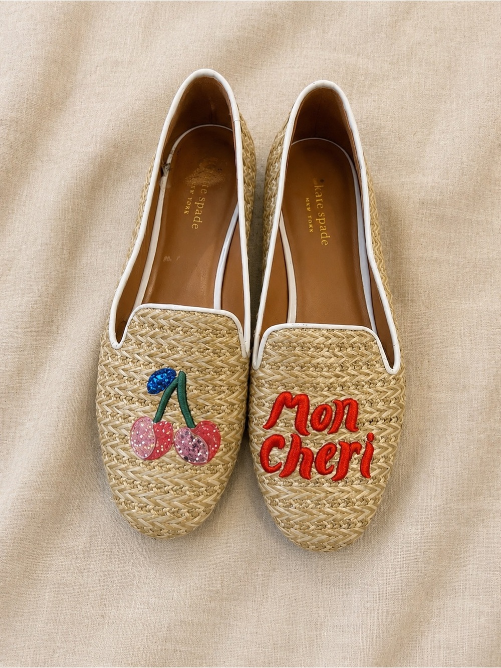 Kate Spade Lounge Cherries Raffia Loafers